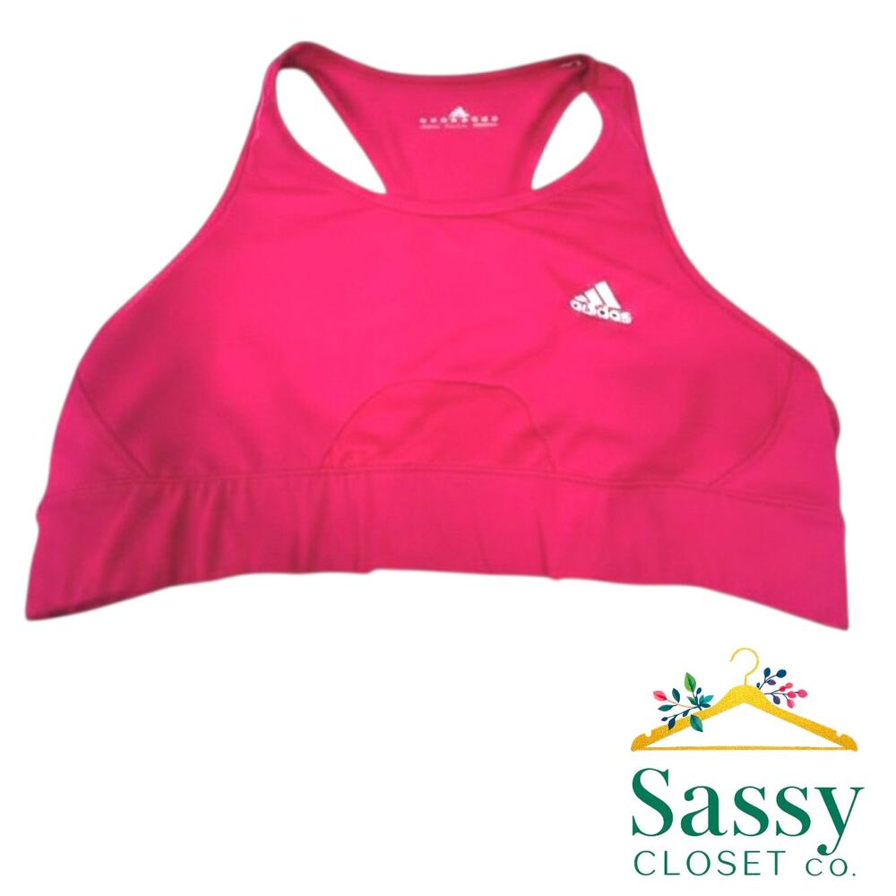 Adidas Pink Racerback Sports Bra Large L High Neck Mesh Panel Gym Top